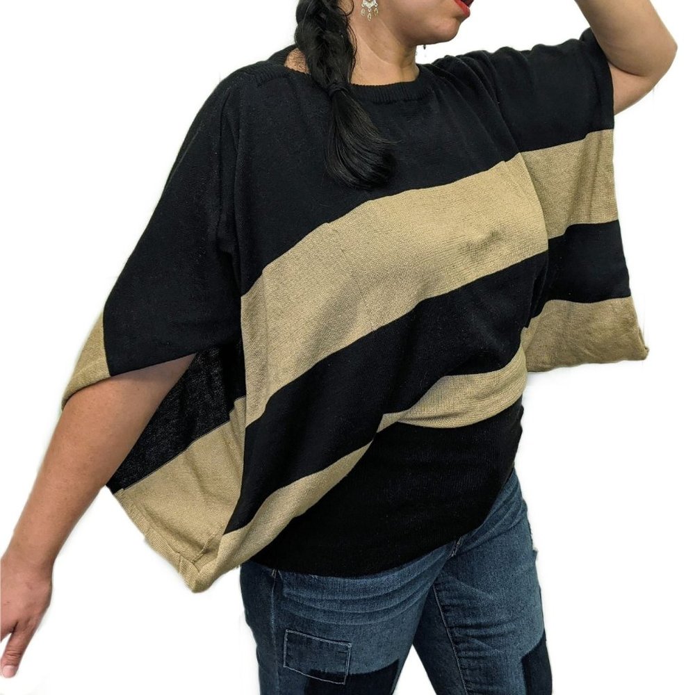 Black and Tan Striped Batwing Sweater